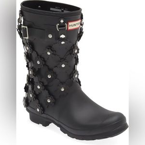 NOIR KEI NINOMIYA × Hunter Chain flower Embellished Rubber Calf Rain Boot sz 8